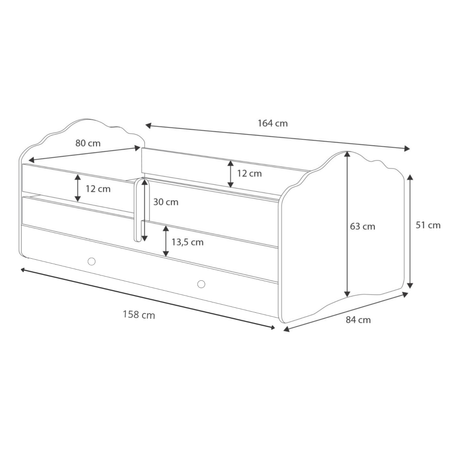 Lit enfant FALA 80x160 avec barrière et tiroir - Blanc