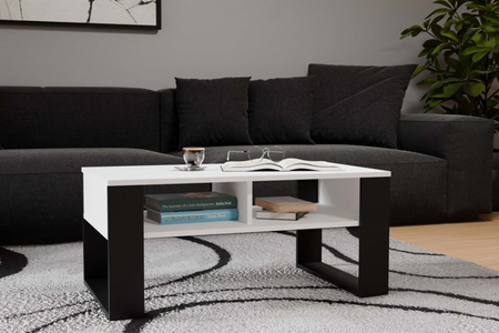 Table basse MODI deux étagères - Blanc / Noir