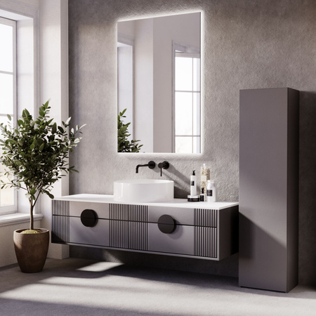 Étagère complète LONI / Armoire une porte avec étagères 160 × 40 cm - Gris