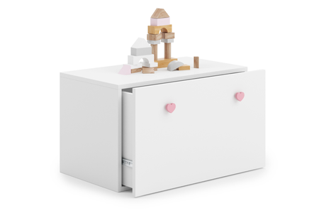 Coffre à jouets INGA - Blanc, poignées roses en forme de cœur