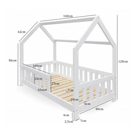 Lit cabane DUBI enfant 160x80 avec matelas - couleur Blanc