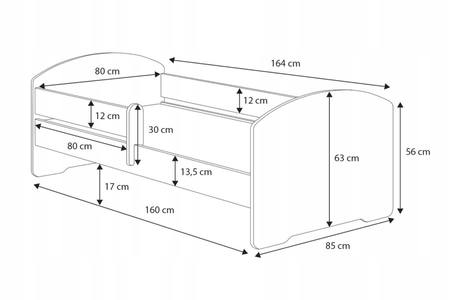 Lit simple LUK 80x160 avec barrière - Blanc