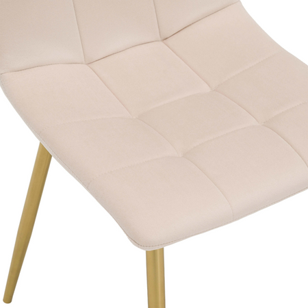 Ensemble de 4 chaises NEL tapissées en velours matelassé - couleur Crème, pieds Dorés