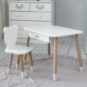 Table enfant ourson avec tiroir et chaise - blanc