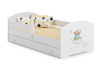 Lit enfant LUK 80x160 avec barrière, tiroir et graphique - Ours Bleu