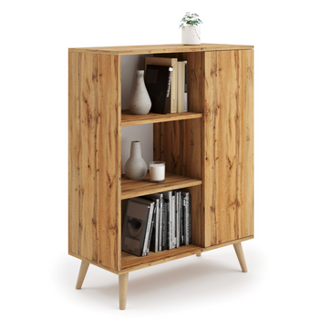 Commode FONDI armoire avec étagère, style scandinave, pieds en bois - Chêne Craft