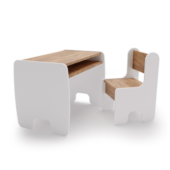 Table + 1 chaise - blanc/chêne artisanal or