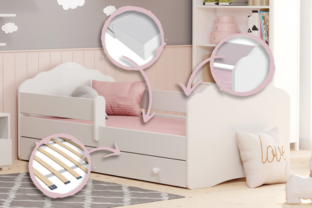 Lit enfant FALA 80x160 avec barrière, tiroir et matelas - Blanc