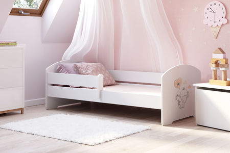 Lit enfant LUK 70x140 avec barrière graphique - Éléphanteau