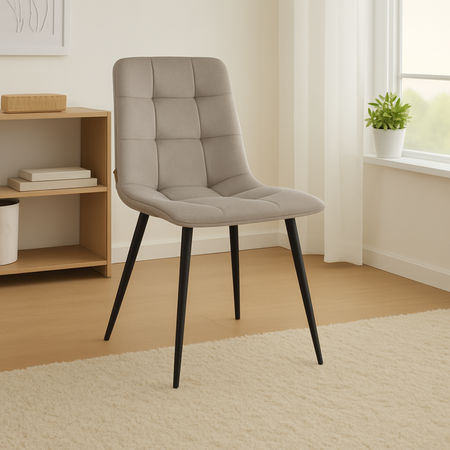 Chaise NEL capitonnée en velours matelassé - couleur Cappuccino, pieds Noirs