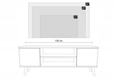 Meuble TV FOCUS 135 cm scandinave, pieds en bois - Chêne Artisan / Blanc