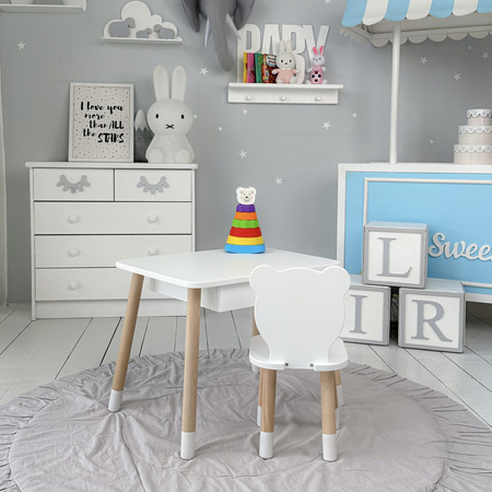 Table enfant ourson avec tiroir et chaise - blanc