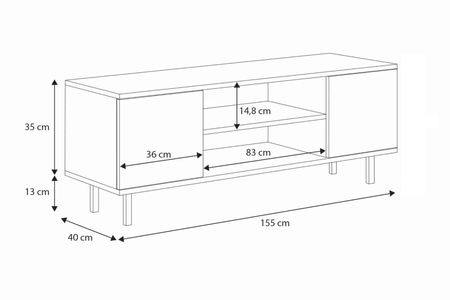 Meuble TV FOCUS 155 cm, pieds en métal doré - Cachemire