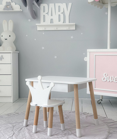 Table enfant Crown avec tiroir et chaise - blanc