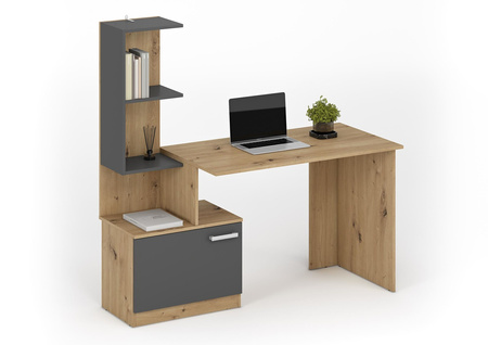 MIRO bureau d'ordinateur avec bibliothèque et armoire - Chêne Artisan / Anthracite