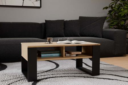 Table basse MODI deux étagères - Chêne Artisan / Noir