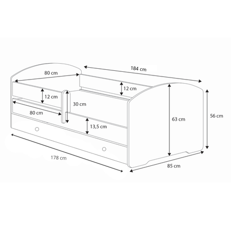 Lit d’enfant LUK 80x180 avec barrière et tiroir - Blanc