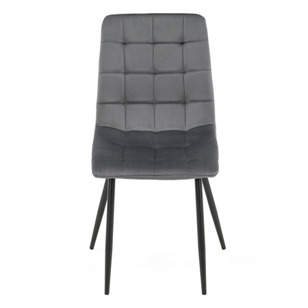 Chaise MIRA capitonnée en velours matelassé - couleur Grise, pieds Noirs