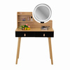 Coiffeuse scandinave avec miroir LED, noir/hêtre