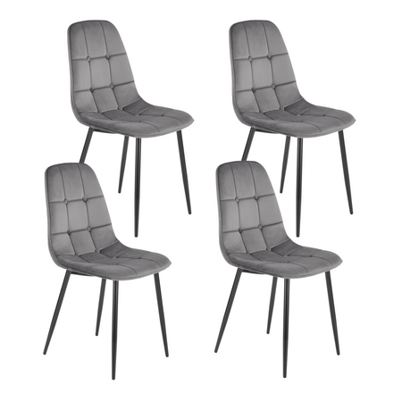 Ensemble de 4 chaises rembourrées en velours – couleur Gris cendré