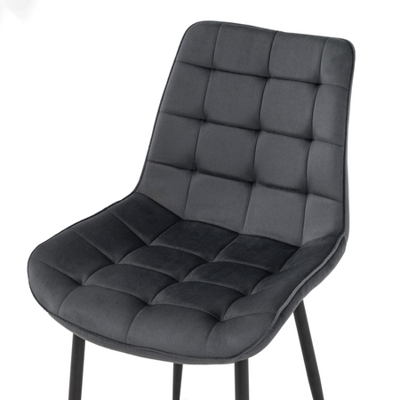 Ensemble de 4 chaises VOX tapissées en velours matelassé - couleur Grise, pieds Noirs
