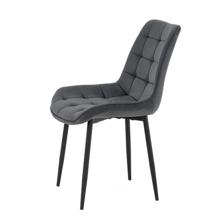 Ensemble de 4 chaises VOX tapissées en velours matelassé - couleur Grise, pieds Noirs