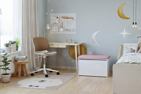 Coffre à jouets DARIA - Blanc, panneau rose