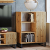 Commode FONDI avec armoire et étagère style loft, pieds en métal, impression lamelles - Chêne Craft