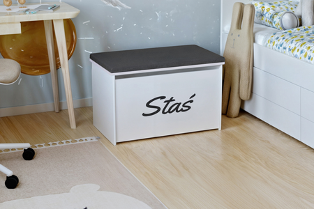 Coffre à jouets DARIA - Blanc avec imprimé, panneau graphite