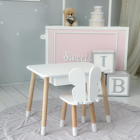 Table enfant avec tiroir et chaise Butterfly - blanc