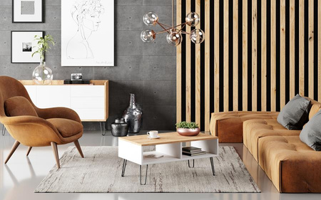 Table basse loft Sandi - chêne artisanal doré - blanc