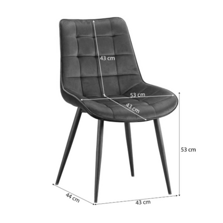 Ensemble de 4 chaises VOX tapissées en velours matelassé - couleur Grise, pieds Noirs