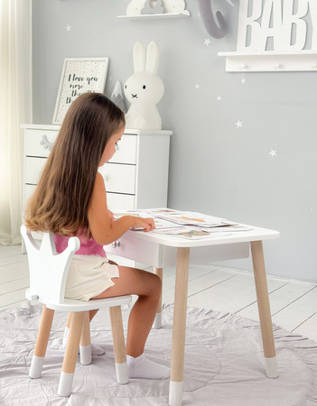 Table enfant Crown avec tiroir et chaise - blanc