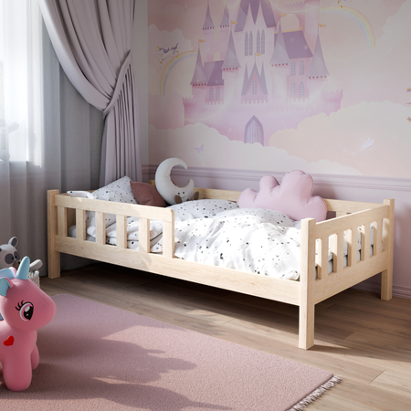 Lit enfant PINI 80x160 en bois non verni avec matelas – Naturel