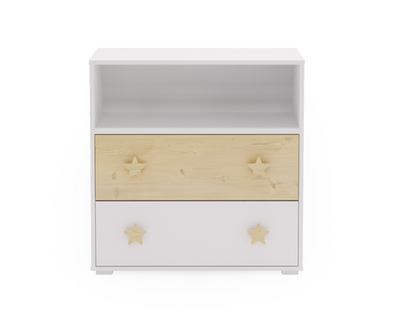 Commode PUFFI avec tiroirs et étagère - Blanc / Érable