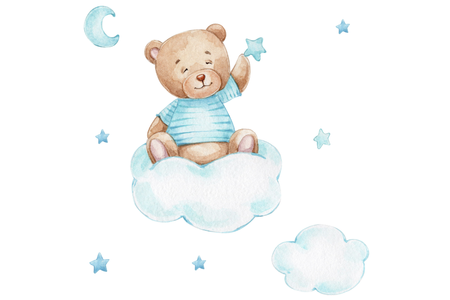 Lit enfant LUK 70x140 avec barrière, tiroir et graphique - Ours Bleu