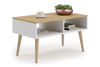 Table basse SANDI de style scandinave avec pieds en bois - Blanc / Chêne Artisan