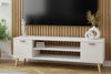 Meuble TV FOCUS 155 cm, style scandinave, pieds en bois - Blanc