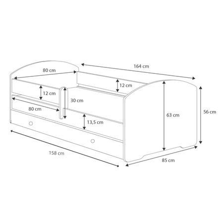 Lit d’enfant LUK 80x160 avec barrière et tiroir - Blanc