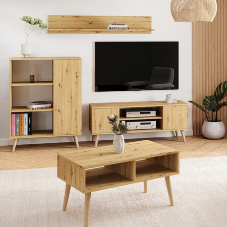 Commode FONDI armoire avec étagère, style scandinave, pieds en bois - Chêne Artisan