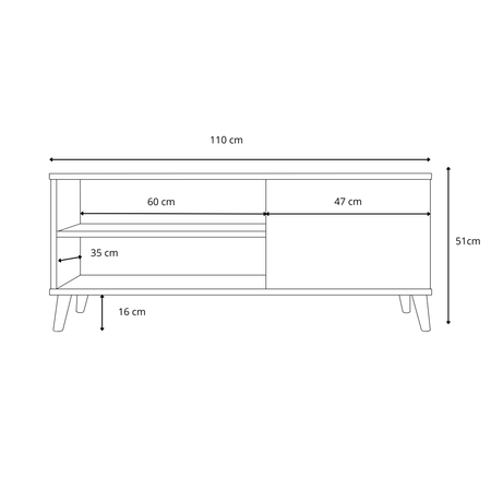 Meuble TV VIVA 110 cm avec pieds en bois - Blanc