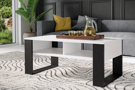 Table basse MODI deux étagères - Blanc / Noir