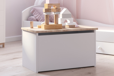 Coffre à jouets DARIA - Blanc / Chêne Sonoma