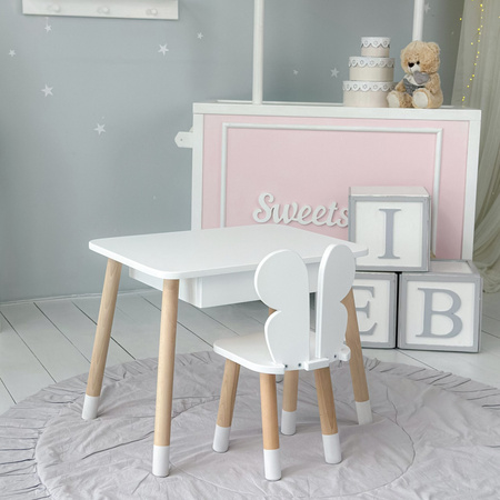 Table enfant avec tiroir et chaise Butterfly - blanc