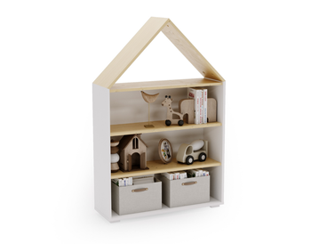 Étagère Cabane PUFFI avec étagères pour livres et jouets - Blanc / Érable