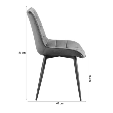 Chaise VOX capitonnée en velours matelassé - couleur Grise, pieds Noirs