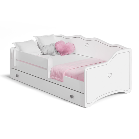 Lit pour enfant EMMA 80x160 avec barrière et tiroir - Blanc / Gris