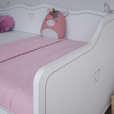 Lit pour enfant EMMA 80x160 avec barrière et tiroir - Blanc / Gris