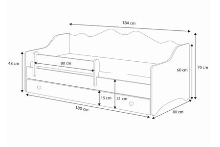 Lit enfant EMMA WHITE 180x80 avec matelas - Blanc / Poignées grises