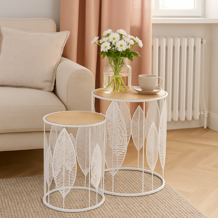 Ensemble de 2 tables basses FLOW – couleur Blanc / Naturel